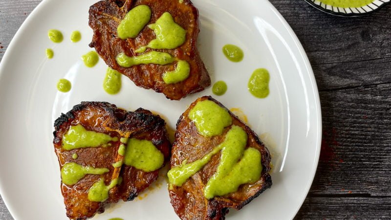 Spicy Lamb Loin Chops with Green Onion Chutney