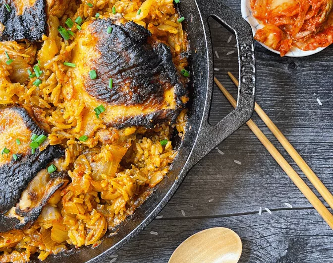 Skillet Gochujang Chicken and Kimchi Rice