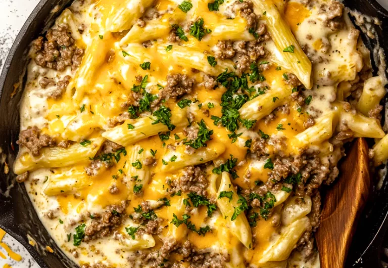 Cheesy Ground Beef Pasta Skillet
